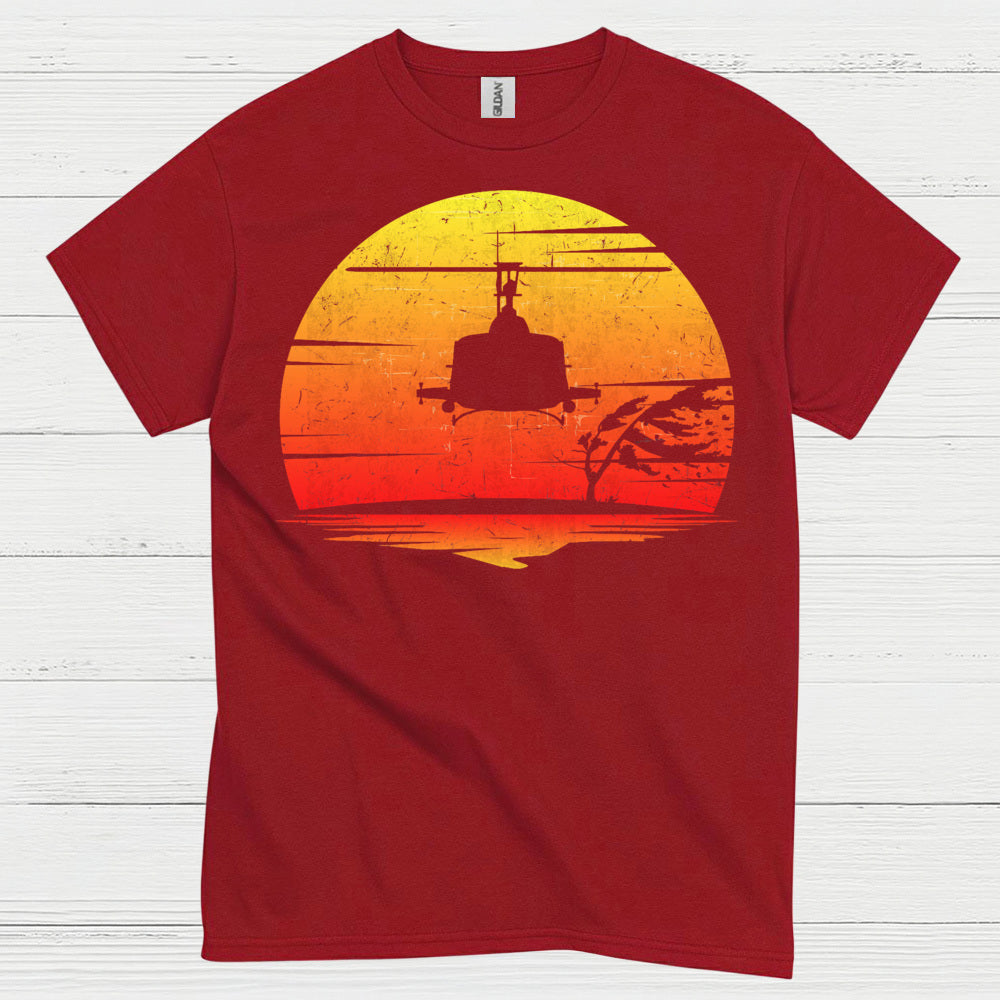 Vietnam Helicopter Sunset Military T Shirt