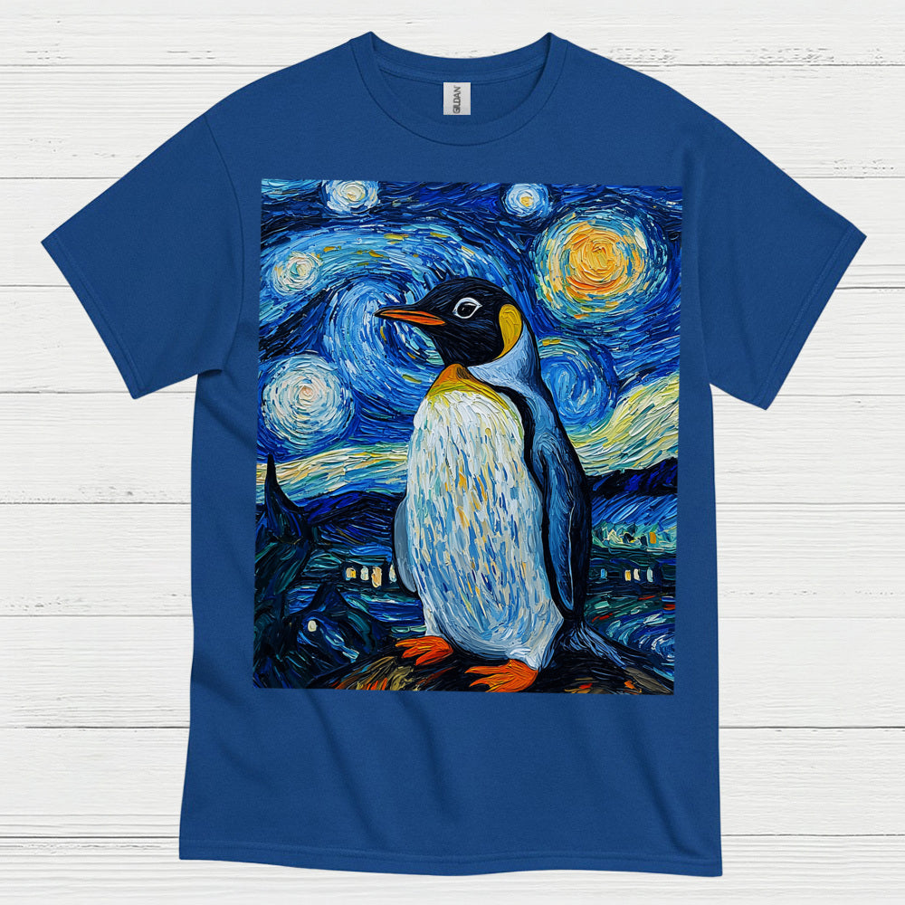 Penguin Starry Night Art Graphic T Shirt
