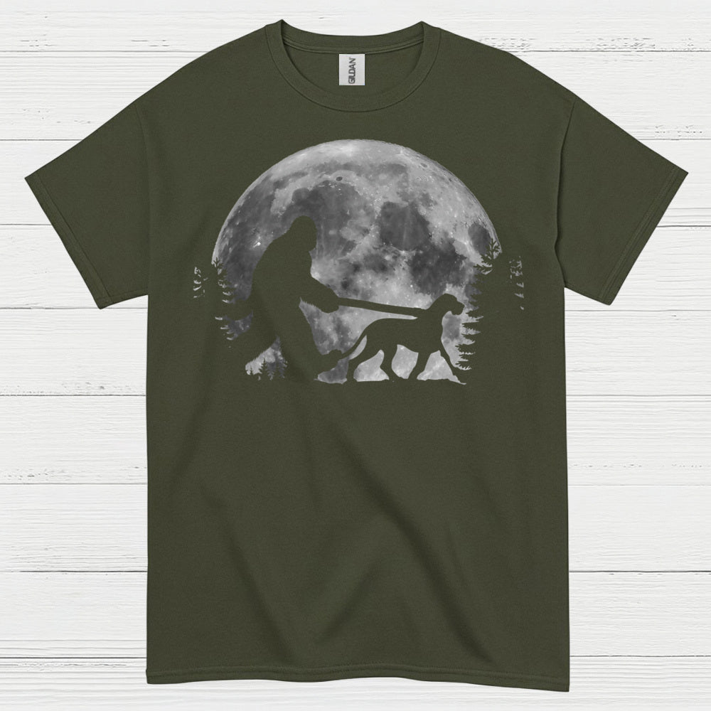 Bigfoot Walking Dog Moon T Shirt