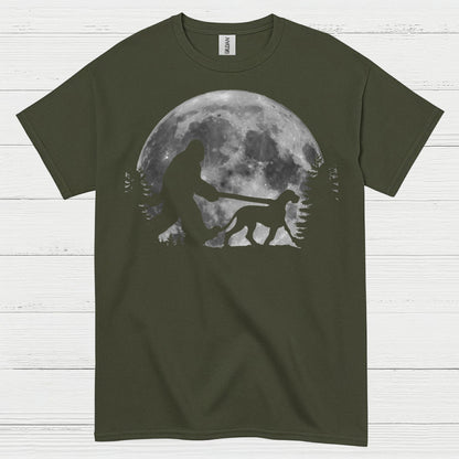 Bigfoot Walking Dog Moon T Shirt