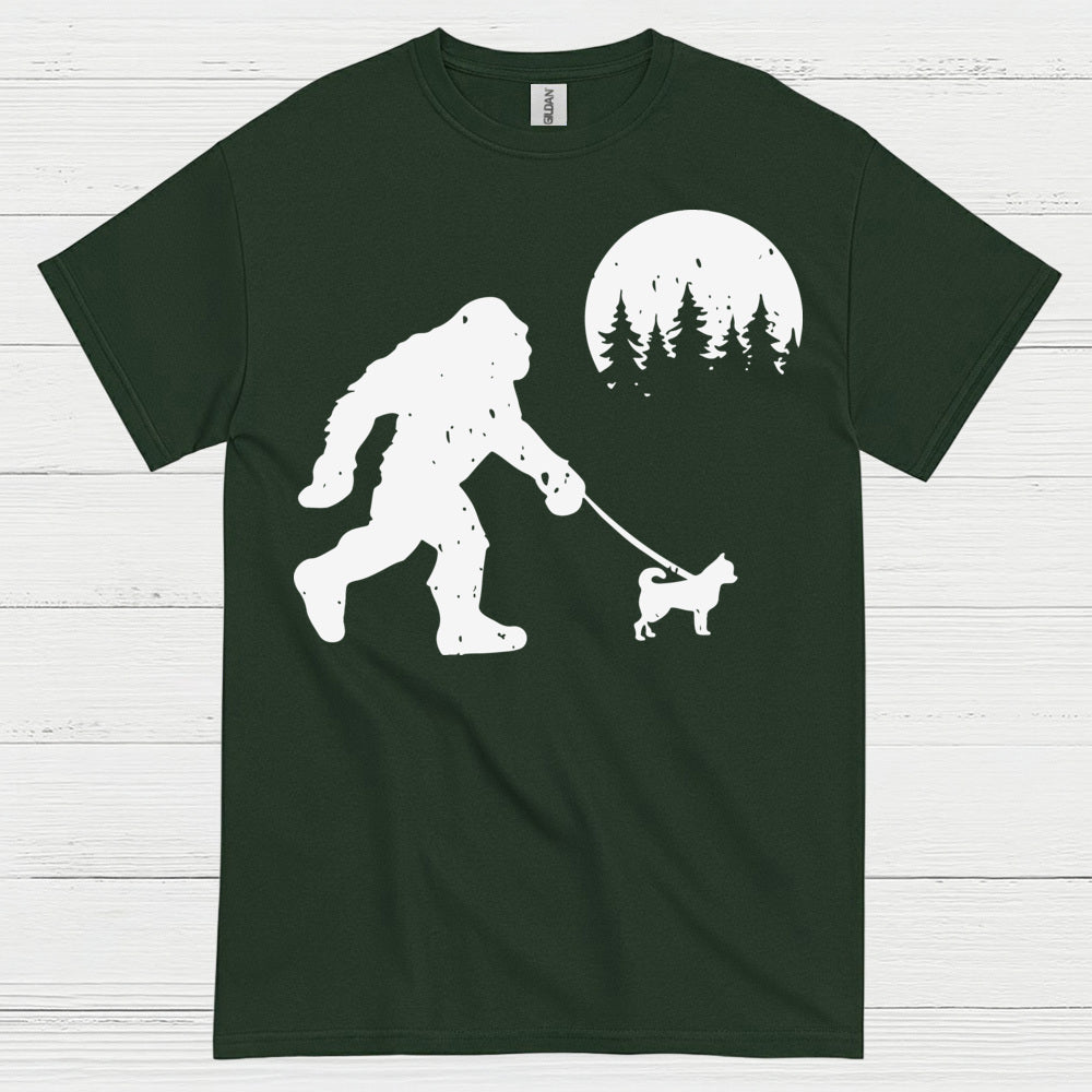 Bigfoot Walking Dog Silhouette T Shirt