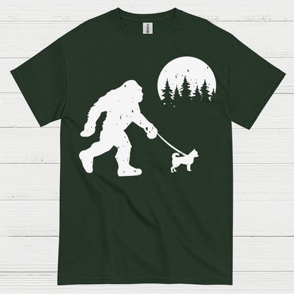 Bigfoot Walking Dog Silhouette T Shirt