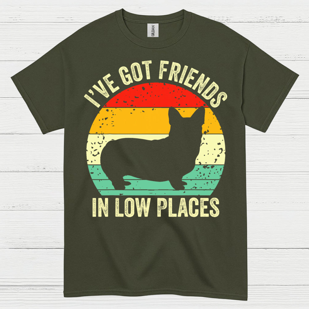 Low Places Friends Corgi Retro T Shirt