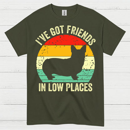 Low Places Friends Corgi Retro T Shirt