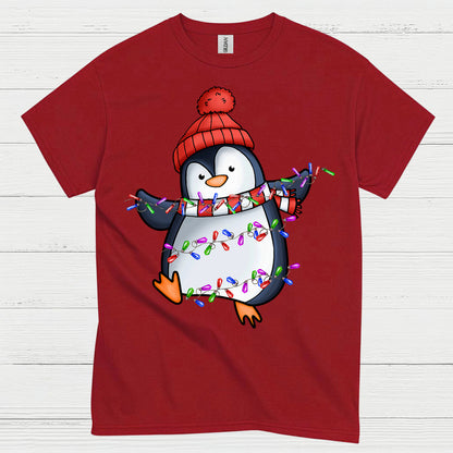 Cute Christmas Penguin Wrapped In Lights T Shirt