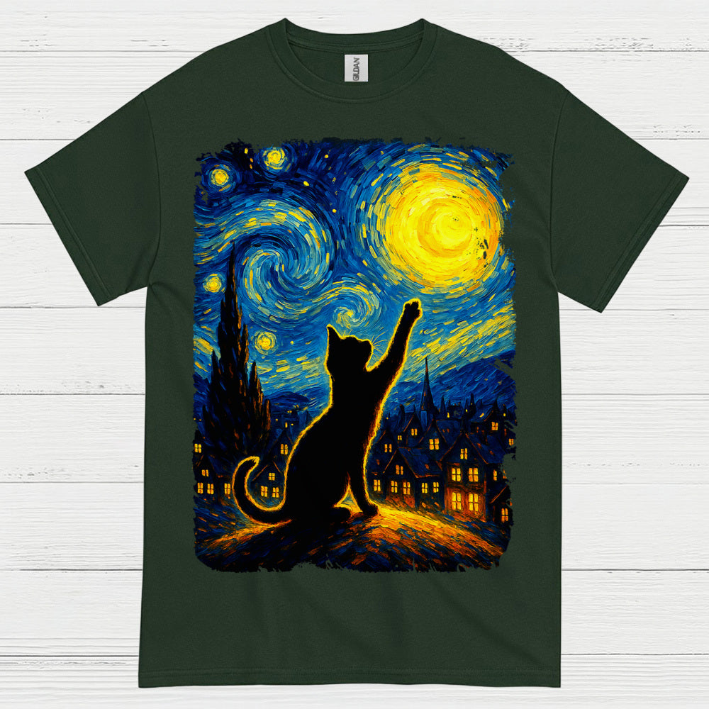 Dreamy Cat Night Art T Shirt