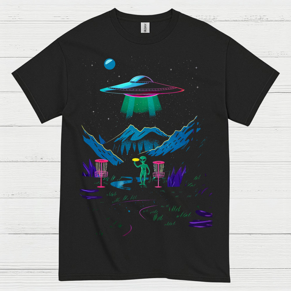 Alien Disc Golf Night Scene T Shirt