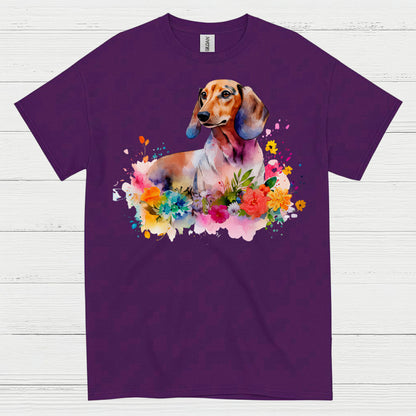 Colorful Watercolor Floral Dachshund Dog T Shirt