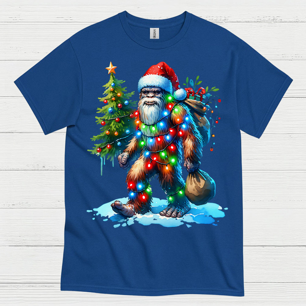 Santa Bigfoot Christmas Lights T Shirt