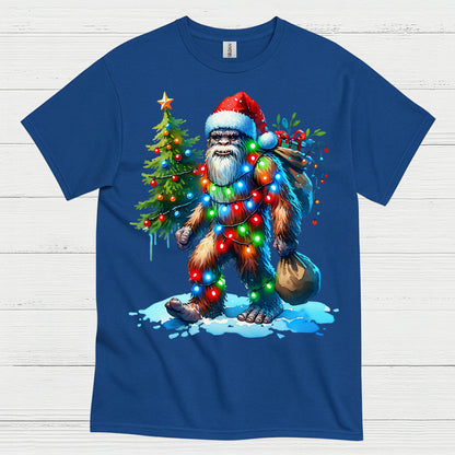 Santa Bigfoot Christmas Lights T Shirt