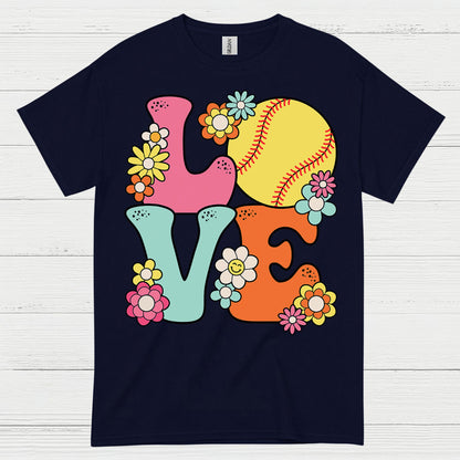Love Softball Flower Art T Shirt