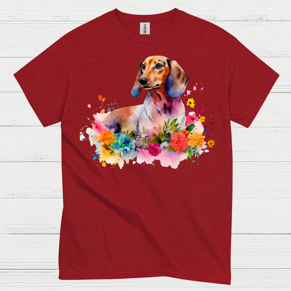 Colorful Watercolor Floral Dachshund Dog T Shirt