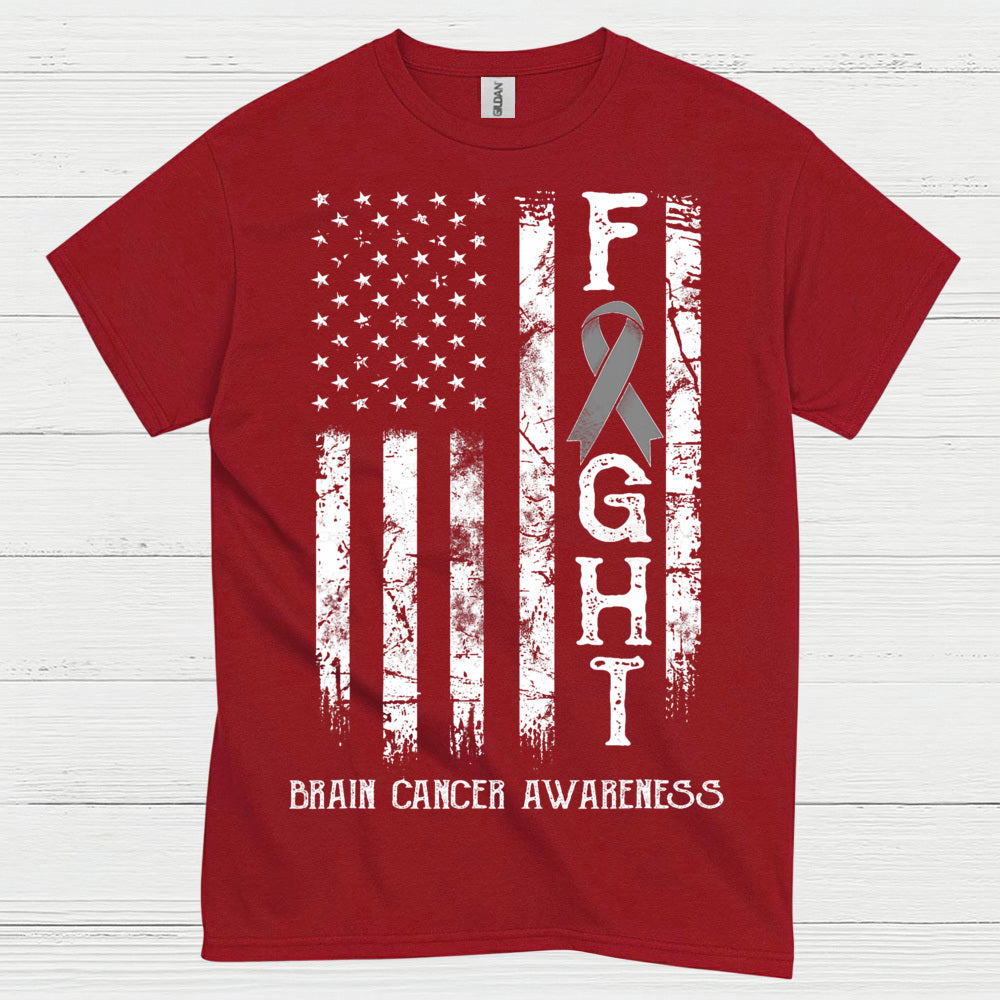 Fight Brain Cancer Awareness American Flag T Shirt