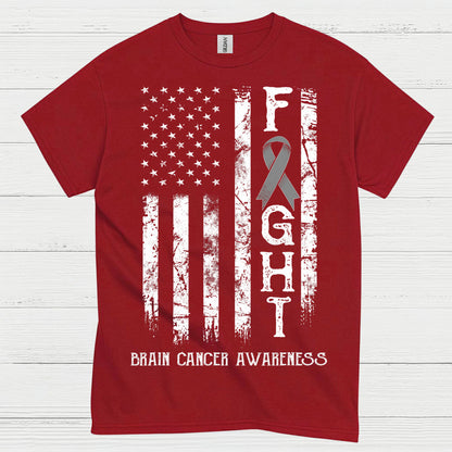 Fight Brain Cancer Awareness American Flag T Shirt