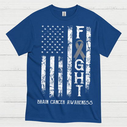Fight Brain Cancer Awareness American Flag T Shirt