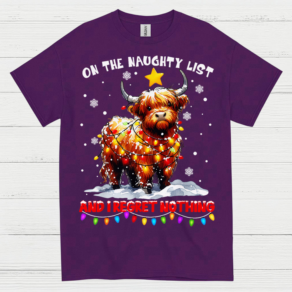 Naughty List Highland Cow Christmas T Shirt