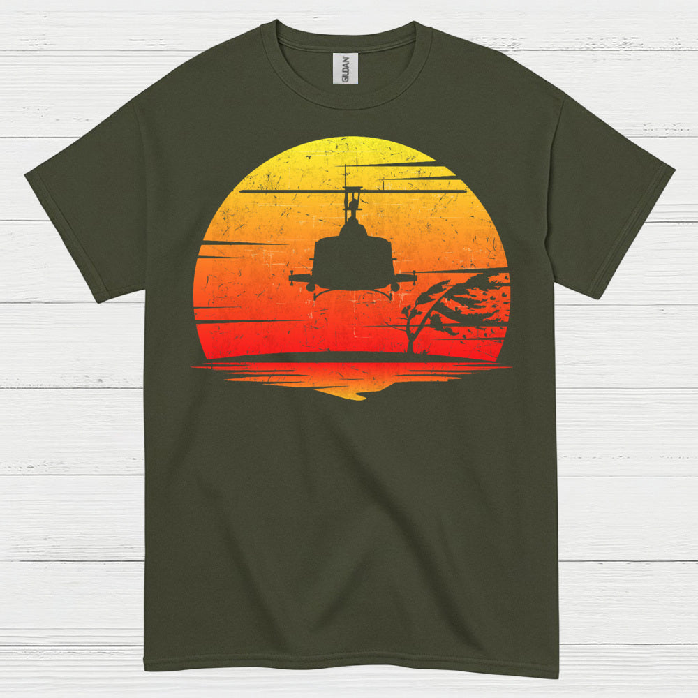 Vietnam Helicopter Sunset Military T Shirt
