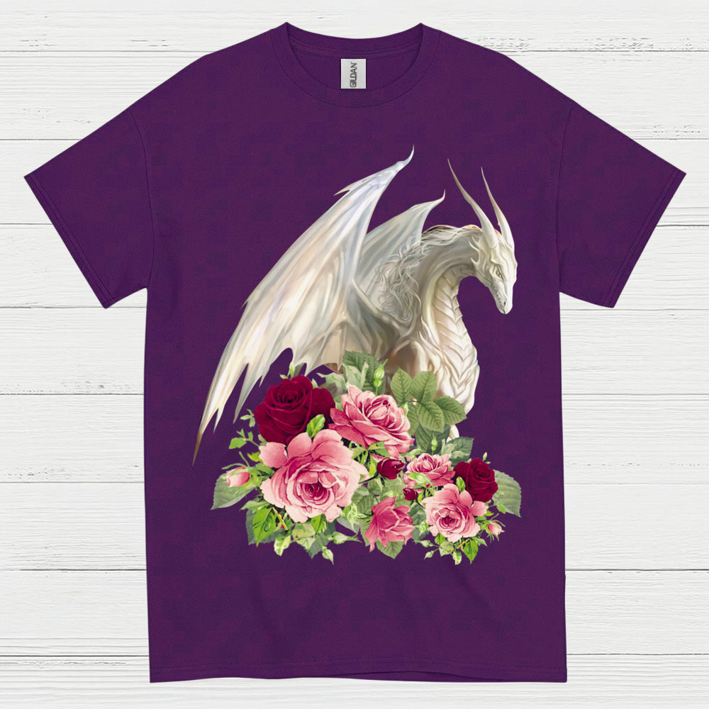 White Dragon With Roses T Shirt