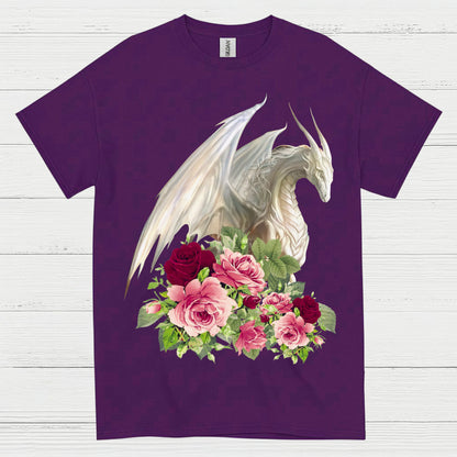 White Dragon With Roses T Shirt