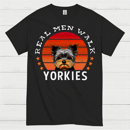Real Men Walk Yorkies Funny Dog Dad T Shirt