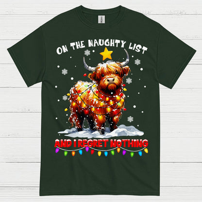 Naughty List Highland Cow Christmas T Shirt