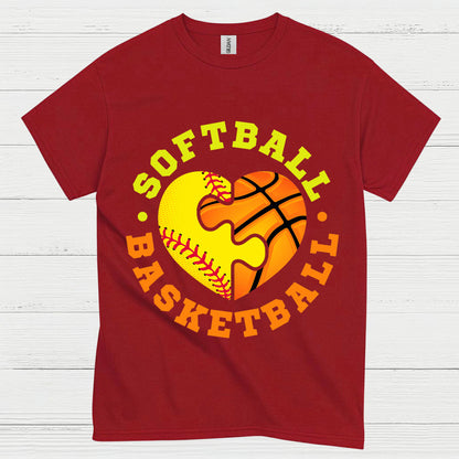 Softball Basketball Heart Puzzle T Shirt