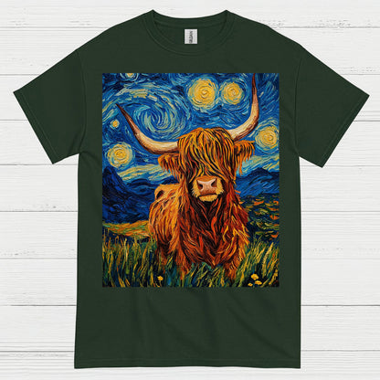 Highland Cow Starry Night Art T Shirt