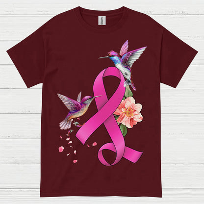 Breast Cancer Ribbon Hummingbird Floral T Shirt