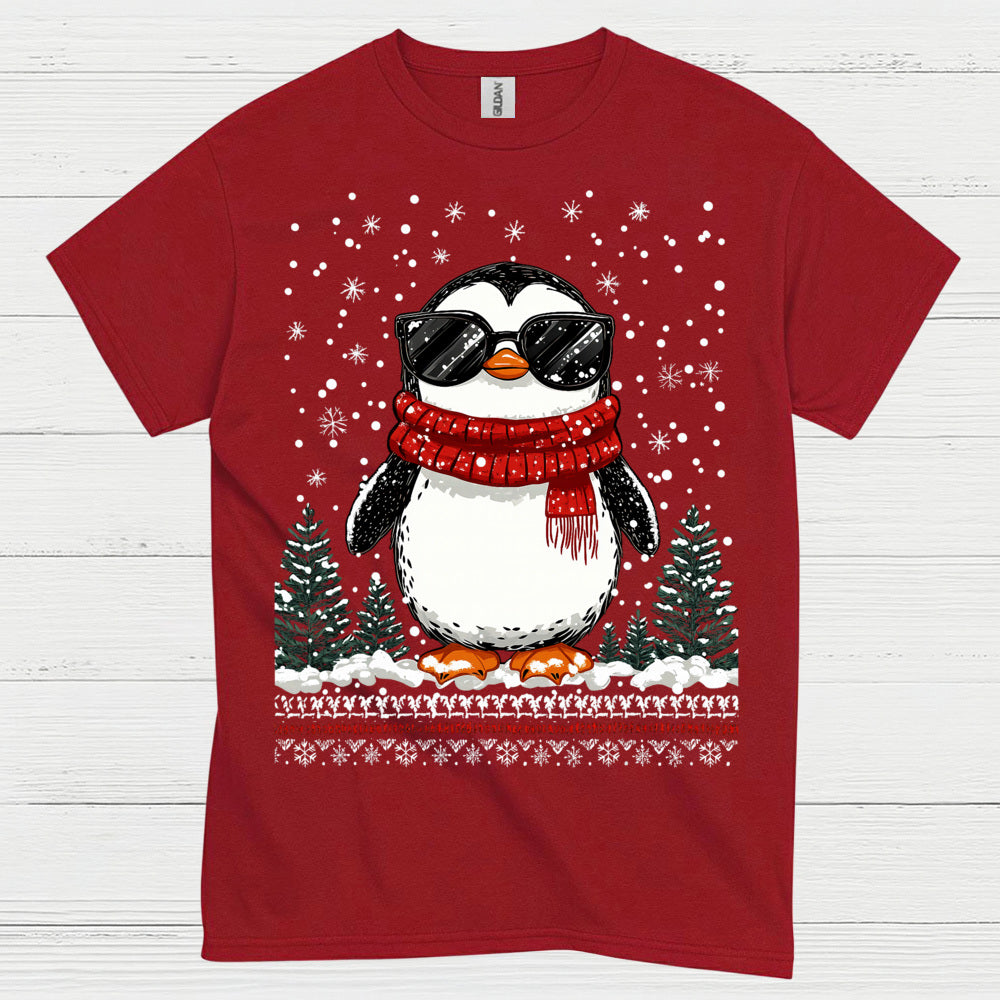 Cool Winter Penguin Christmas Graphic T Shirt