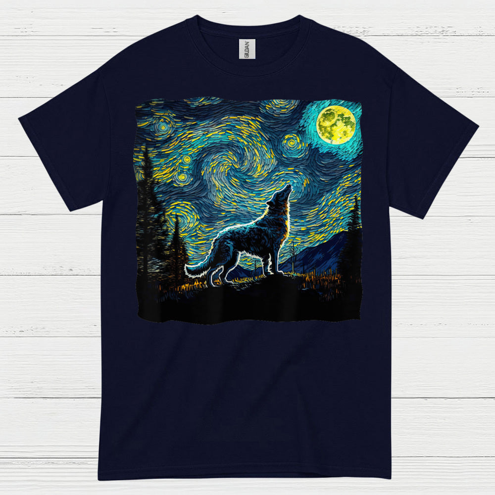 Wolf Starry Night Art T Shirt
