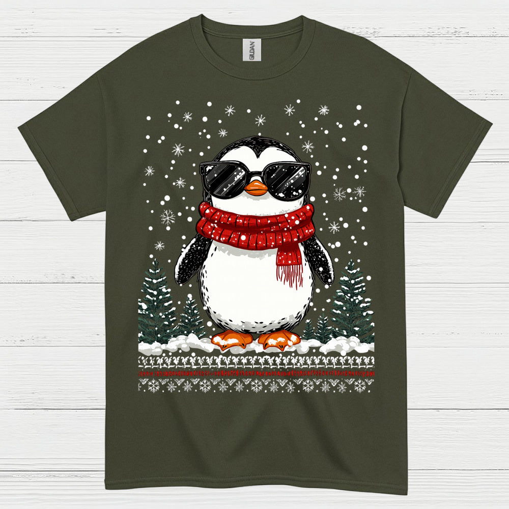 Cool Winter Penguin Christmas Graphic T Shirt