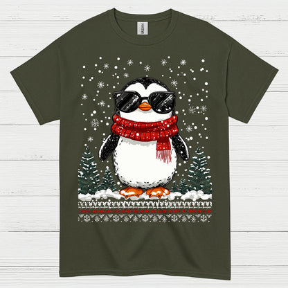 Cool Winter Penguin Christmas Graphic T Shirt