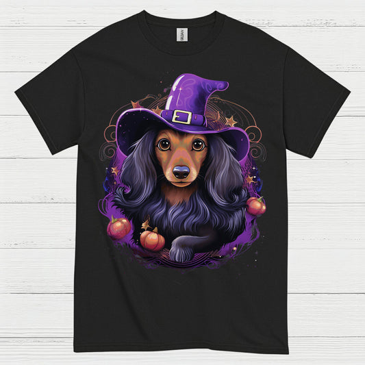 Halloween Witch Long Haired Dachshund T Shirt