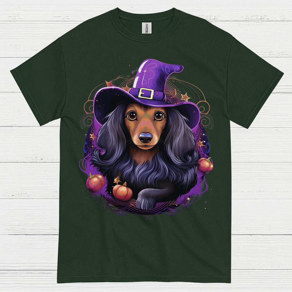 Halloween Witch Long Haired Dachshund T Shirt