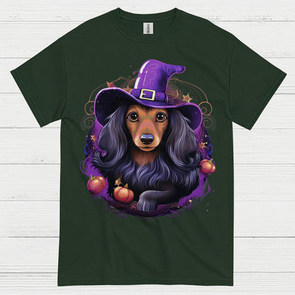 Halloween Witch Long Haired Dachshund T Shirt