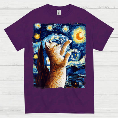 Hopeful Cat Starry Night Art T Shirt