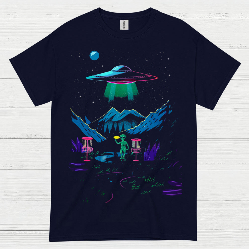 Alien Disc Golf Night Scene T Shirt