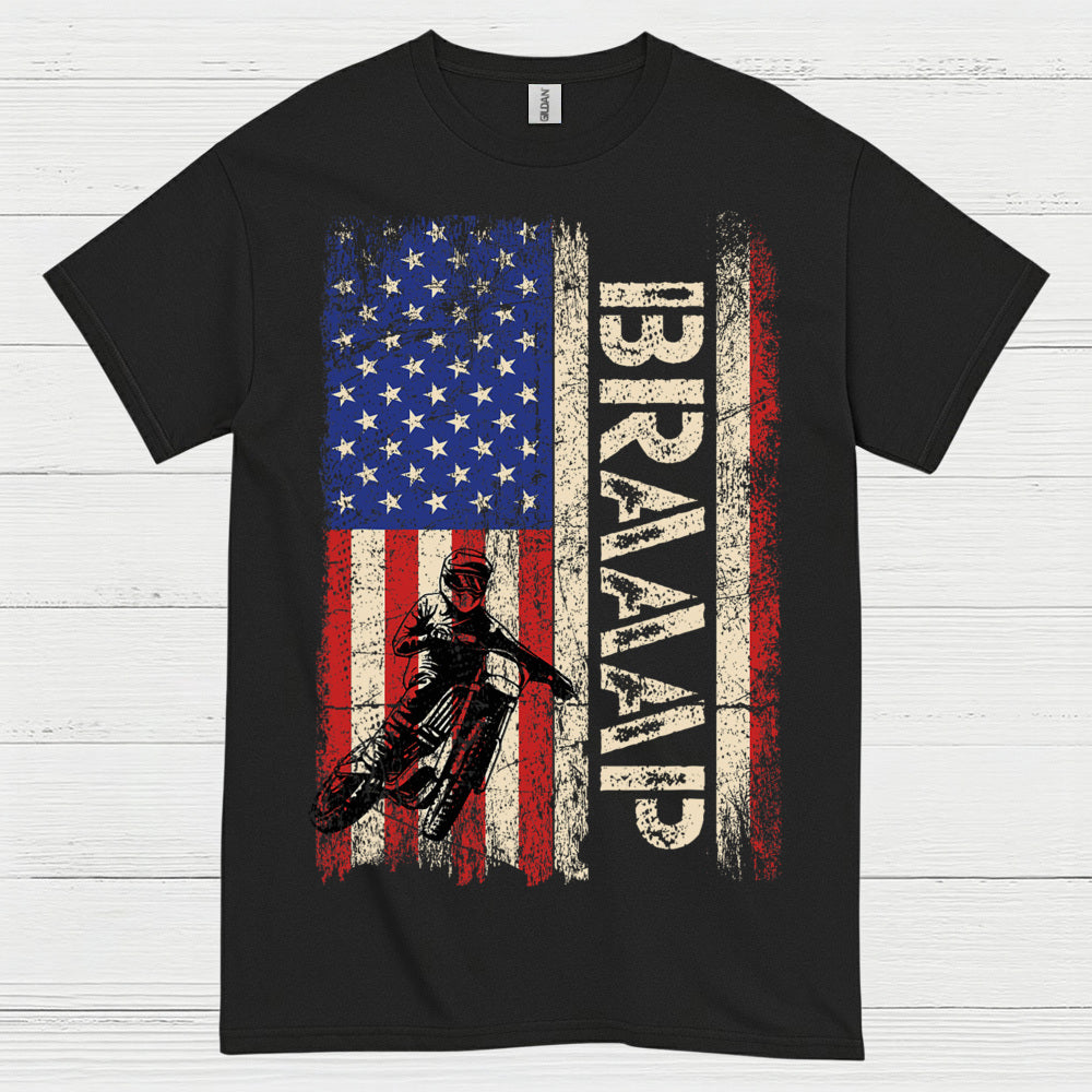 Just Braaap American Motocross Flag T Shirt