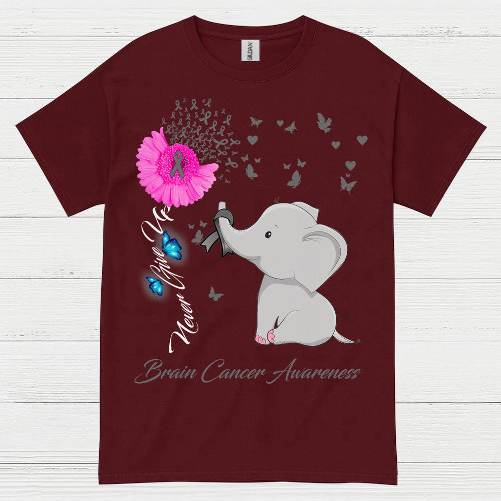 Never Give Up Brain Cancer Awareness T Shirt