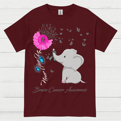 Never Give Up Brain Cancer Awareness T Shirt