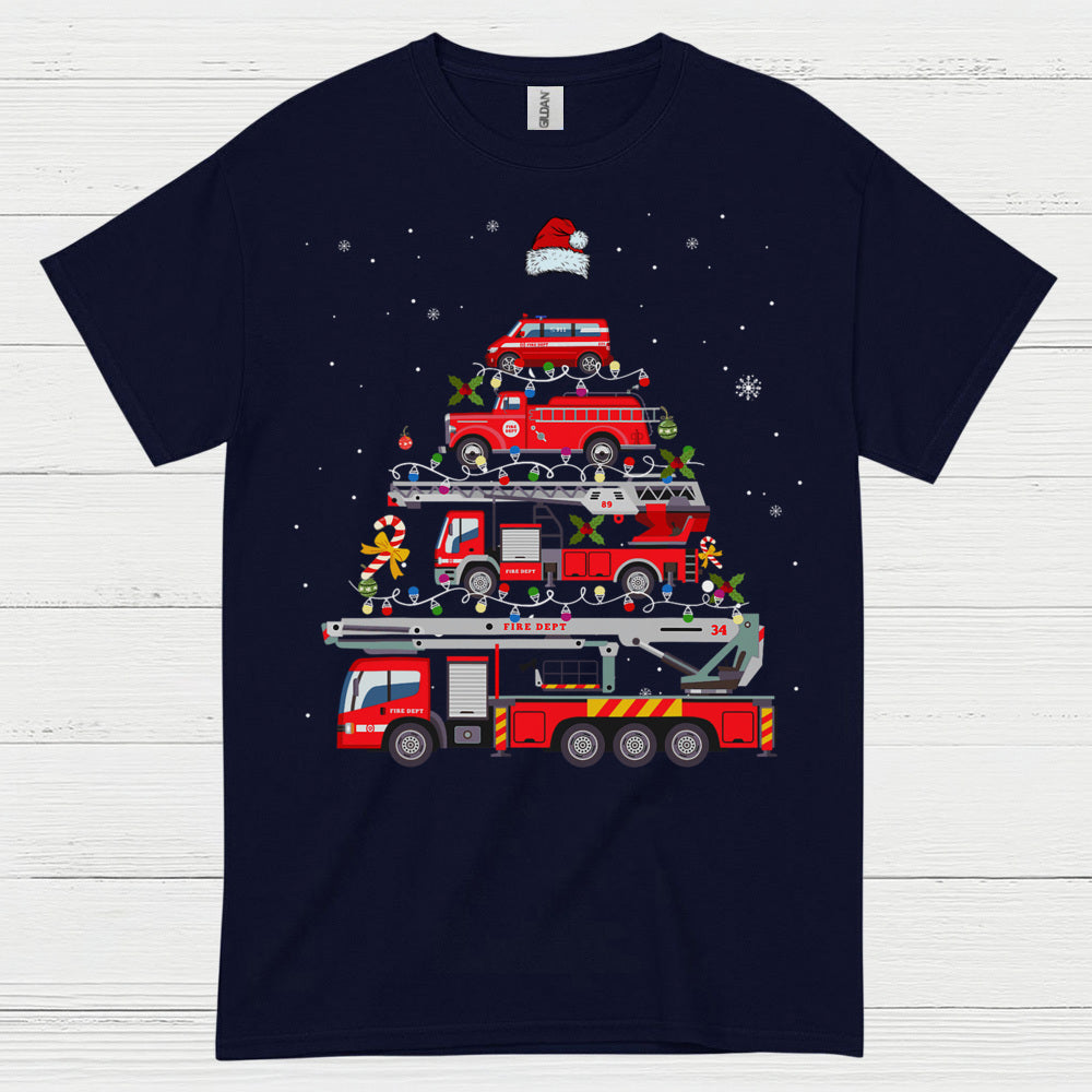 Fire Truck Christmas Tree Stacked Engines T Shirt
