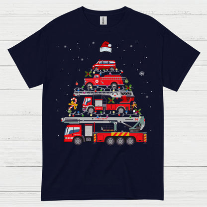 Fire Truck Christmas Tree Stacked Engines T Shirt