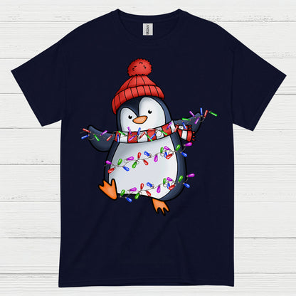 Cute Christmas Penguin Wrapped In Lights T Shirt