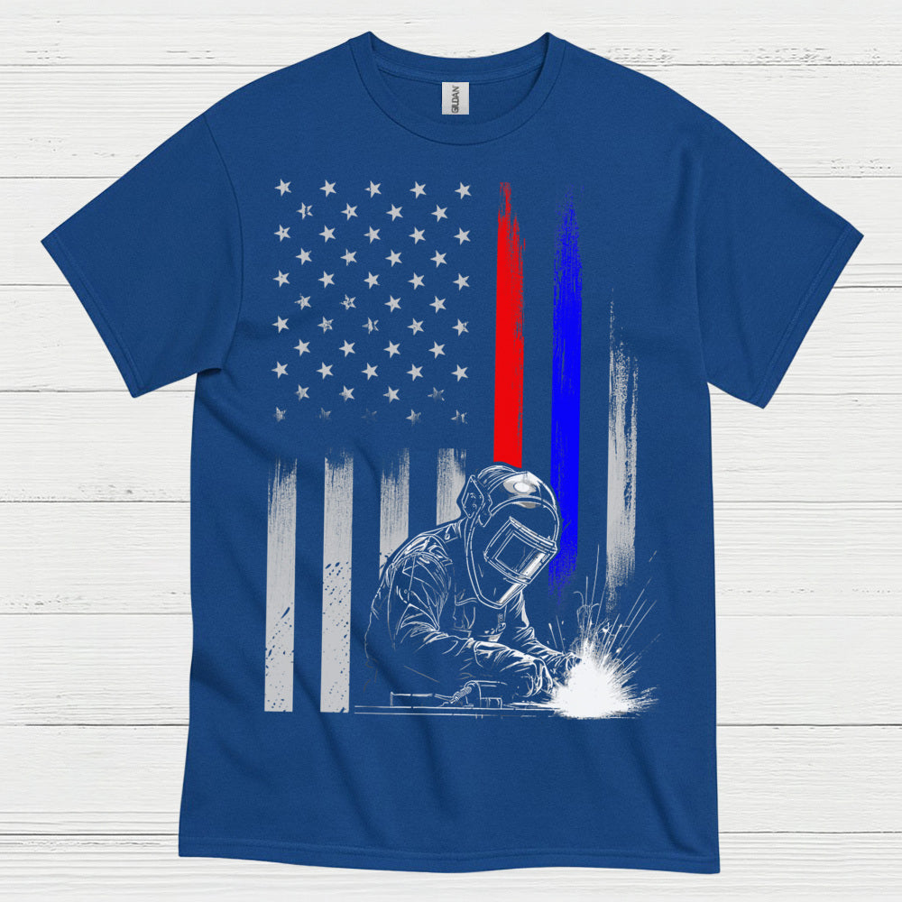 American Flag Welder Thin Line T Shirt