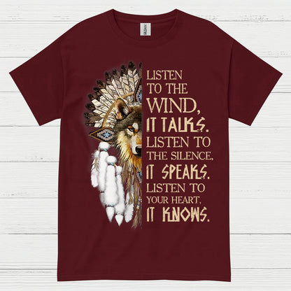 Listen To The Wind Wolf Spirit Native Wisdom T Shirt