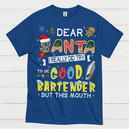 Dear Santa Bartender Christmas Humor T Shirt