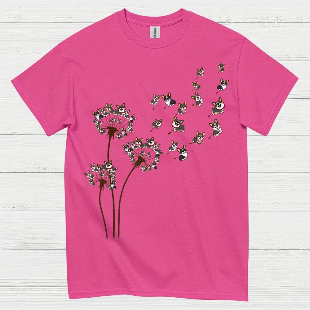 Corgi Dandelion Whimsical Art T Shirt
