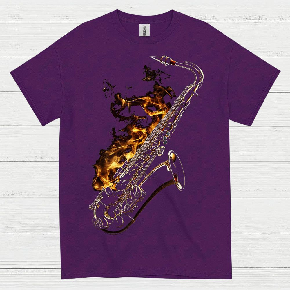 Burning Saxophone Music Art T Shirt