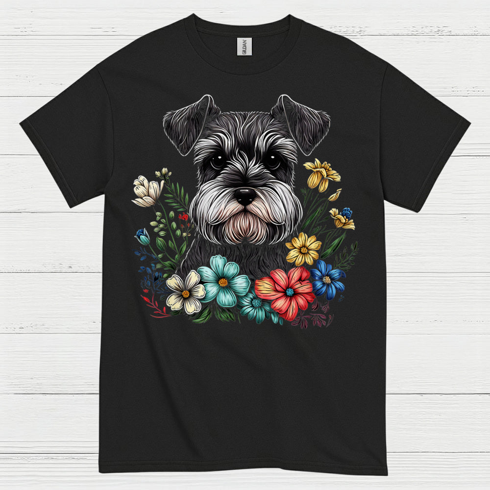 Floral Schnauzer Dog Art Lover T Shirt