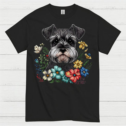 Floral Schnauzer Dog Art Lover T Shirt